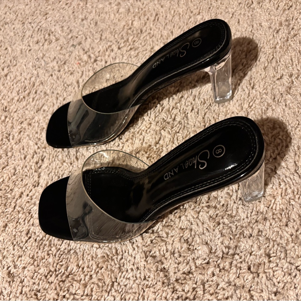 Clear Strap Black Slip-On Heels